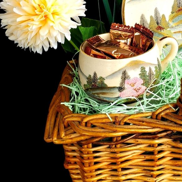 Ikebana Vintage Gift Basket Kyoto Tea Cup Saucer - Picture 6 of 11